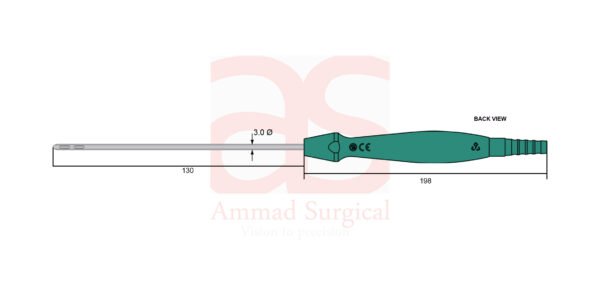 Liposuktionskanüle mit Handgriff  Liposuction Cannula with Handle Inline, 3.0 mm x 130 mm - Image 2